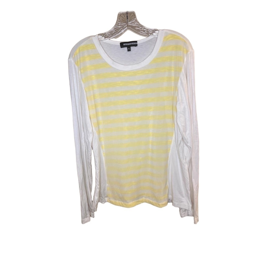 ANATOMIE Womens XL Yellow White Striped Mesh Long Sleeve Crewneck Top  Travel